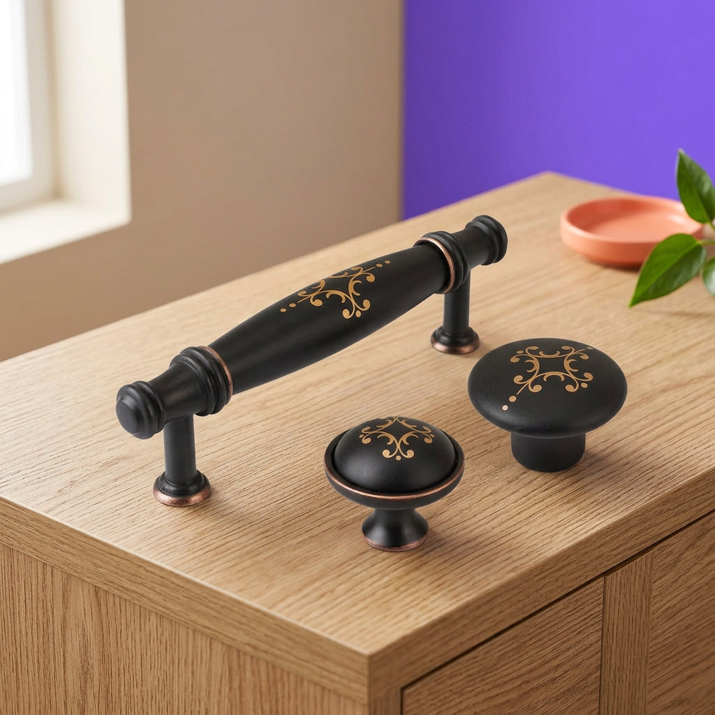 Tirador De Cerámica Con Mango Negro Premium Para Muebles